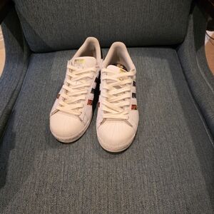 Adidas White Sneakers with Multi Colored Flower Accents